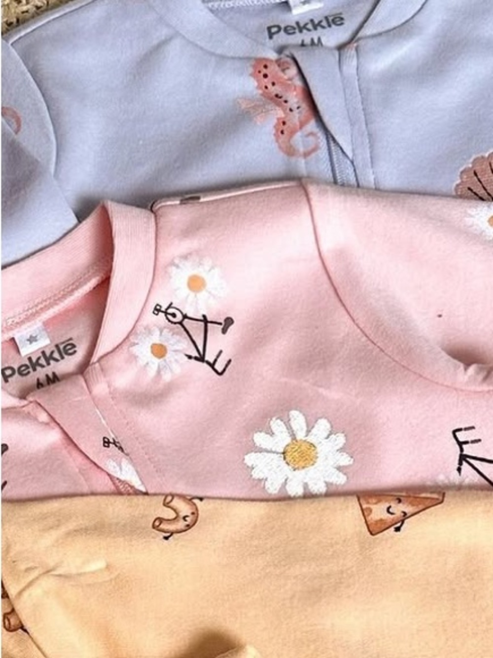 PEKKLE 3Pack Pink and Cream Baby One-Piece Sleepers - Soft Footed Zipper Pajamas